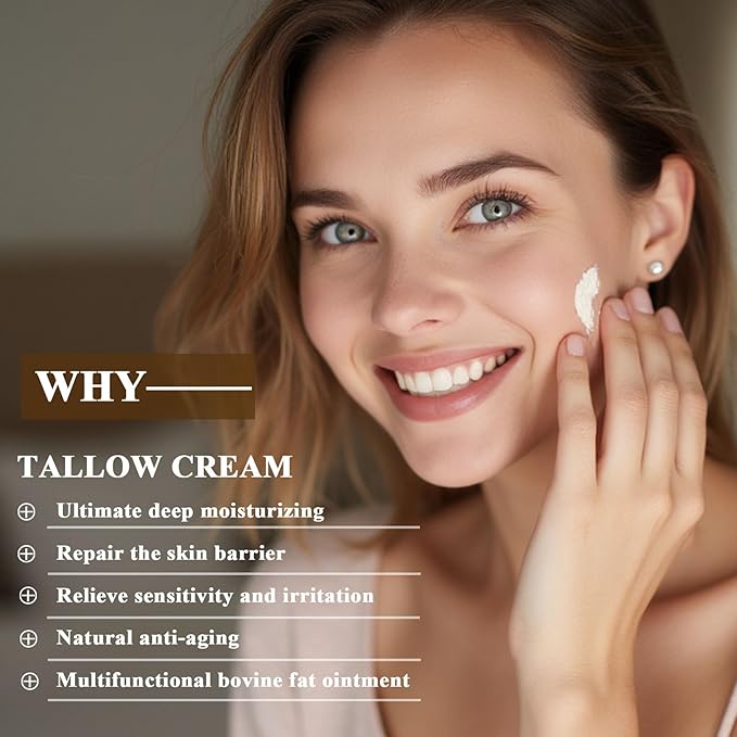 Tallow and Honey Balm - 100% Grass-Fed Beef Tallow for Skin with Organic Raw Honey - Deeply Moisturizing Beef Tallow for Face Body - Natural Formula Care for Dry & Sensitive Skin (5.3 OZ), Tallow Balm