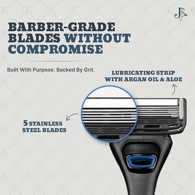 Jeremy's Razors for Men: Precision 5 Blade Razor - Stainless Blades, Lubricating Strip, Precision Trimmer - Men's Shaving Essentials Kit, Travel Shaver Face Body Head Shavers (1 Razor 1 Cartridge)