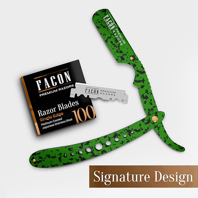 Facón Straight Razors for Men - Professional Barber Straight Edge Razor Kit with 100 Blades, Classic Stainless Steel Barbero Shaver for a Smooth & Precise Shave, Premium Barber Razor for Men's Shaving