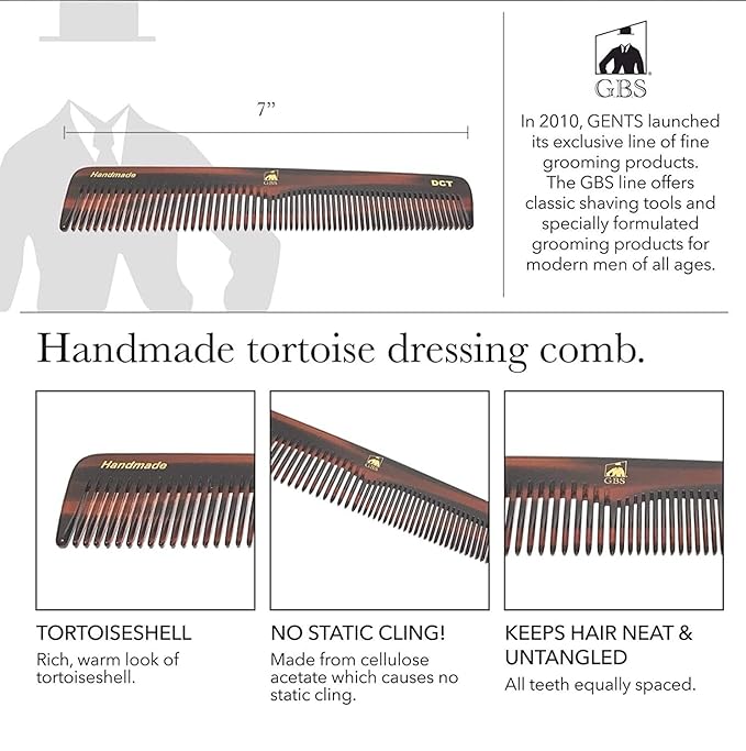 G.B.S Men’s Handmade Comb Set, Pure Synthetic Hair Brush, Dressing Comb, Pocket Comb, Mustache Comb and Military Style Hair Brush