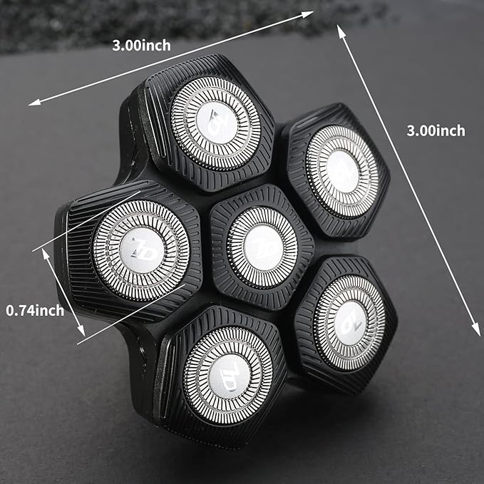 6D Black Electric Shaver Replacement Blade Head - Universal Magnetic Interface, 6 Blades