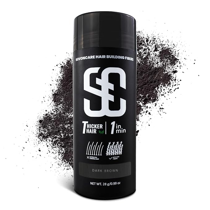 SOVONCARE Hair Fibers for Thinning Hair Dark Brown, Hair Building Fibers for Bald Spots Undetectable & Natural, Conceals Hair Loss, Fill In Fine Hair Powder Hair Thicker Instantly for Women & Men 28g