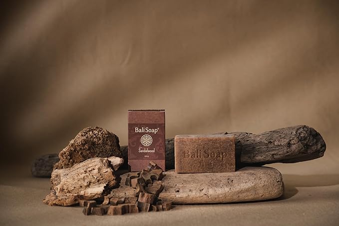 Bali Soap - Sandalwood Natural Soap - Bar Soap for Men & Women - Body and Face Soap - Vegan, Handmade, Exfoliating Soap - 3 Pack, 3.5 Oz each