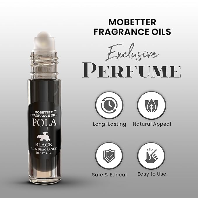Pola Black Cologne Fragrance Body Oil for Men, Woody Aromatic, Long Lasting, Travel Size, Inspired by Polo Black