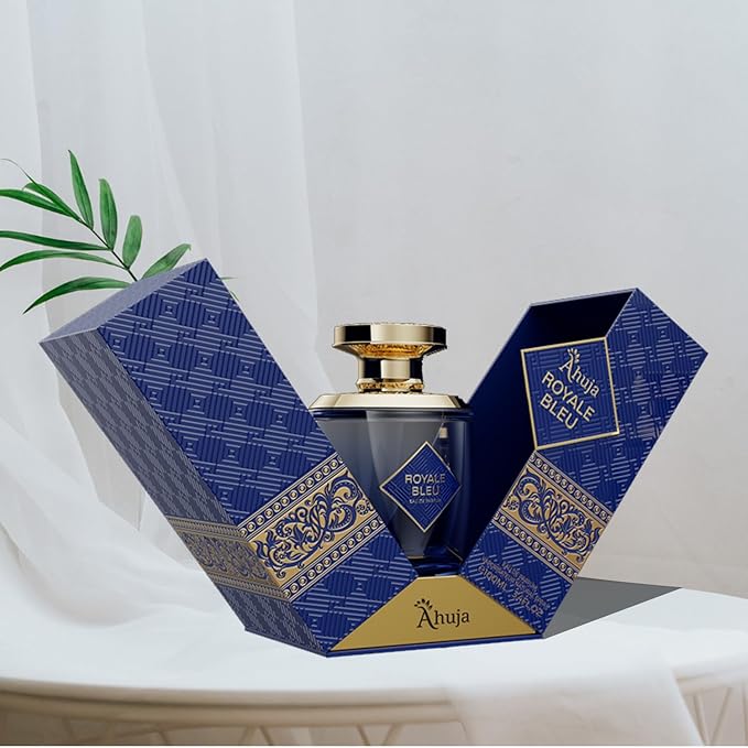 AHUJA Royal Bleu Eau De Parfum for Men 3.4 fl oz – Long Lasting Fresh Citrus, Grapefruit & Ginger Scent w/Deep Woody Notes – Elegant Daily Wear Perfume & Gift