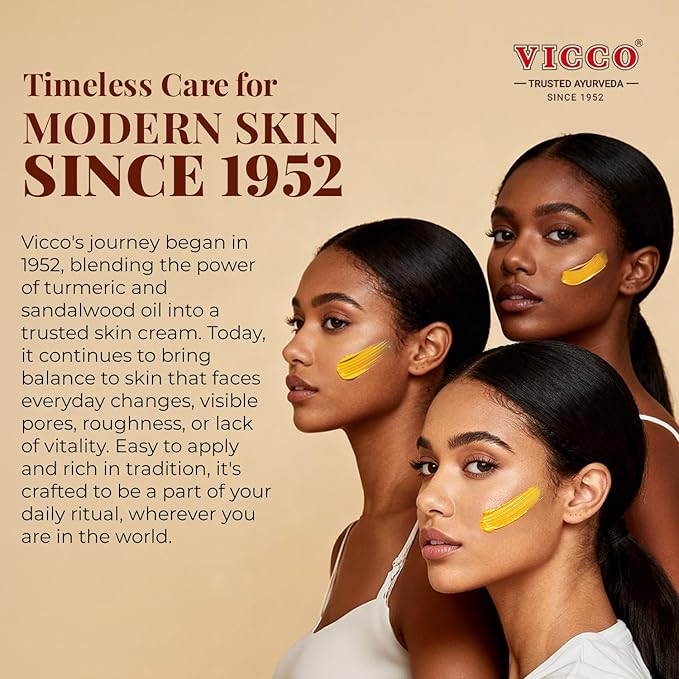 Vicco Turmeric Face Moisturizer Cream, with Sandalwood Oil by Vicco – 70 Year Legacy of Ayurveda, Hydrating with Natural Turmeric for Clear, Radiant Skin, Vegan, 100% Natural - 2.82 oz (3 Pack)