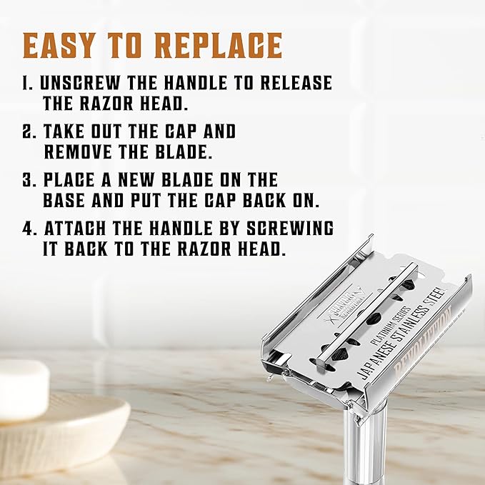 SHAVING REVOLUTION 100 Count Men's Safety Double Edge Razor Blades for Shaving - Platinum Japanese Stainless Steel Double Razor Shaving Blades for a Smooth, Precise and Clean Shave