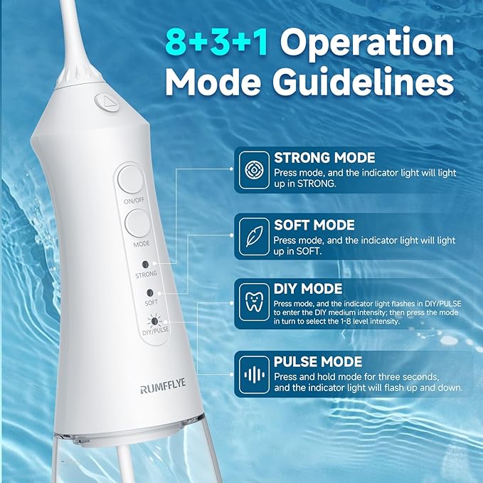 Water Dental Flosser Teeth Pick 300ML Portable Cordless Oral Irrigator for Teeth Cleaning with 4 Modes 5 Jet Tips 12 Pressure Settings USBCharger IPX7 Irrigation Cleaner for Home Travel White
