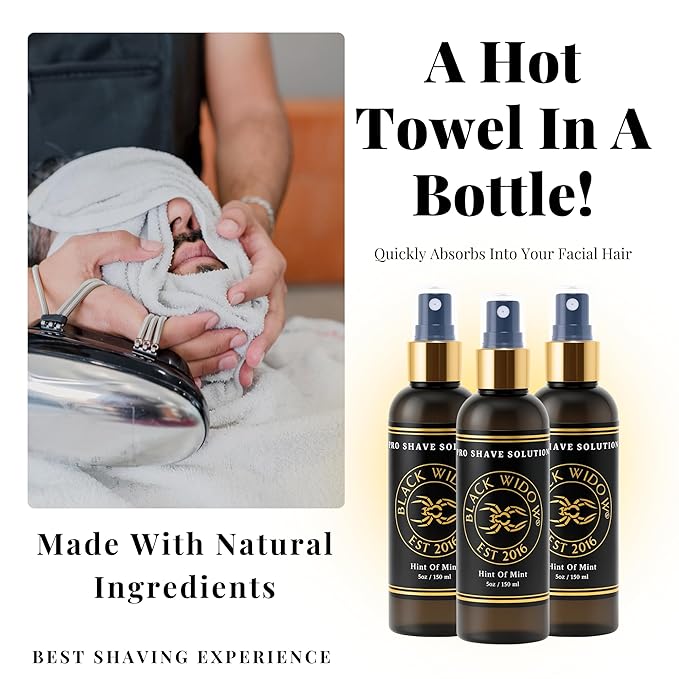 Black Widow Pro Shave Solution – No-Mess Shave Spray Lotion with Hint of Mint, Hydrating Slick Shaving Lotion for Men & Women, Reduces Razor Burn & Skin Irritation for Smooth, Comfortable Shaves