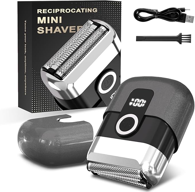 Electric Foil Shaver for Men: Mini Electric Razor for Face/Beard - 3 Floating Blades Cordless Razor with LED Display - IPX7 Waterproof Wet Dry Shaving for Travel & Home, USB Type C