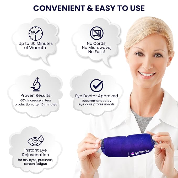 Steam Eye Mask by Eye Serenity Self-Heating Warm Compress, 45-Pack, Unscented, Dry Eye Relief, Perfect for Self-Care, Ideal for Office, Travel & Nightly Relaxation, Calm Sleep