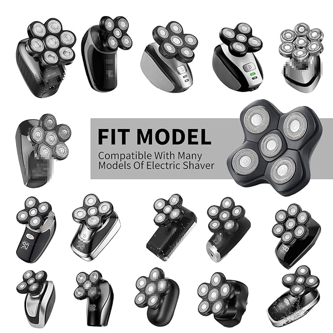Upgrade Universal Head Shaver Replacement Heads Compatible with Freebird Shaver, Full Dual Blade Ring Design Replacement Heads for Wyklaus Head Shavers for Bald Men (Black)
