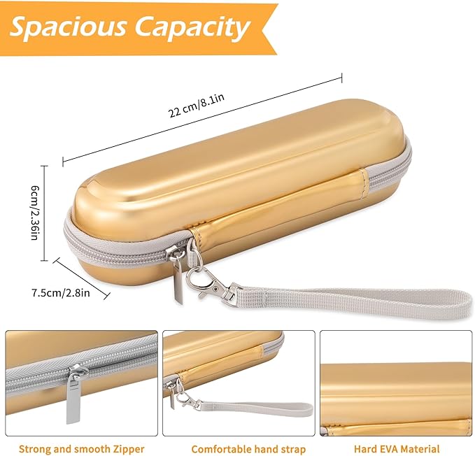 Toothbrush Travel Case for Oral B/Oral-B Pro 1000 1500 5000 7000 & Philips Sonicare 4100 1100 5300 5100 6100/iO Electric Toothbrush, Hard Protective Storage Bag (Dazzling Gold with toothbrush cap)
