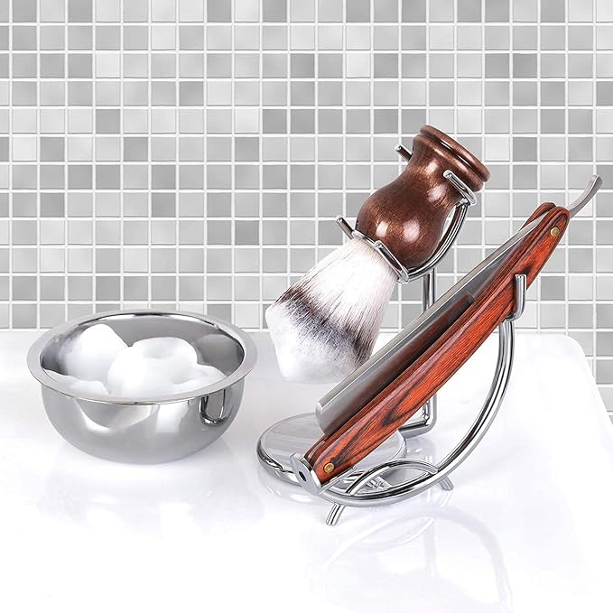 SANWA Grooming Shaving Kit for Men,Shaving Razor and Brush Stand with Stainless Steel Shaving Soap Bowl