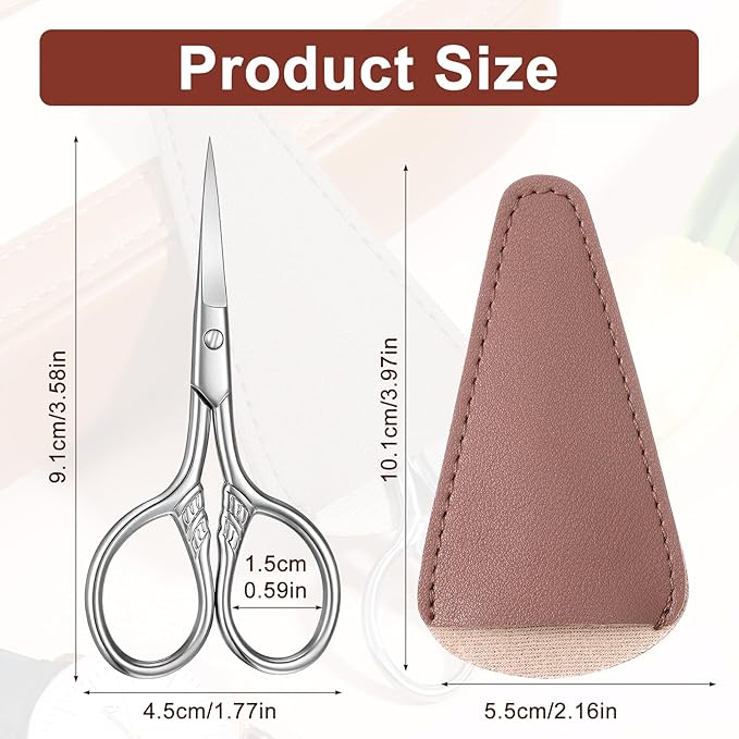 Small Facial Hair Scissors Precision Stainless Steel Nose Hair Scissors Straight Tip Beauty Grooming Kit for Eyebrow Eyelash Beard Nose Trimming Tool with PU Leather Case
