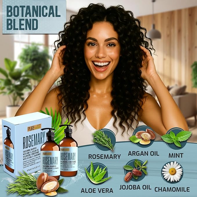 Rosemary Shampoo and Conditioner Set - Sulfate Free Formula with Mint - Volumizing Products and Thickening Care for Thinning Hair Women and Men - 16 Fl Oz (Set of 2)