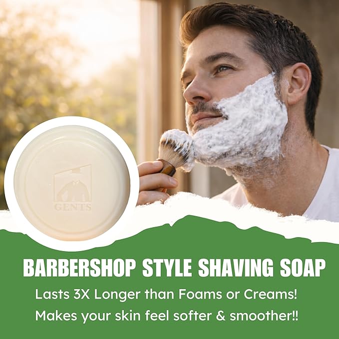 GENTS Traditional Men’s Shaving Soap - 97% Natural Wet Shave Bar with Shea Butter & Glycerin - Rich Lather Formula for Smooth Shave - 3oz Bergamot