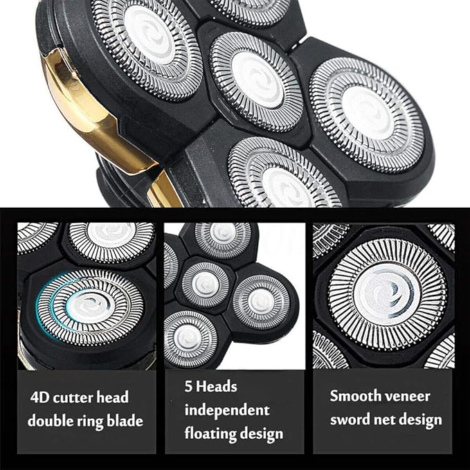 Shaver Blade Heads for 5 Heads Razor Blade Heads, Electric Razor Head Replacement Blades Beard Cutter Easy Install for Head and Face (Gold)