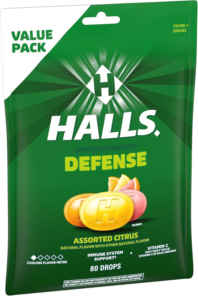HALLS Defense Assorted Citrus Vitamin C Drops, Economy Pack, 80 Drops