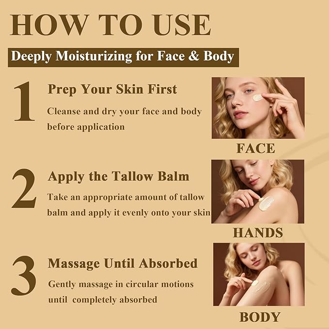 Tallow and Honey Balm - 100% Grass-Fed Beef Tallow for Skin with Organic Raw Honey - Deeply Moisturizing Beef Tallow for Face Body - Natural Formula Care for Dry & Sensitive Skin (5.3 OZ), Tallow Balm