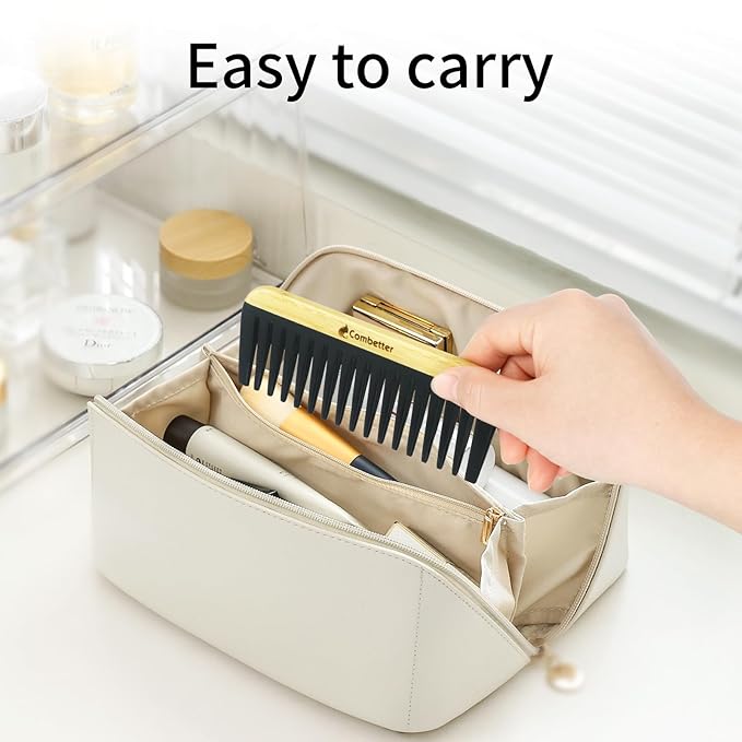 Combeter Bambooo Wide Tooth Comb for Thick,Wavy & Curly Hair and Beard - Anti-Static Durable Bakelite & Eco-Friendly Wooden Large Tooth Detangler Hair Comb| Soothing Frizz Control for Women, Men