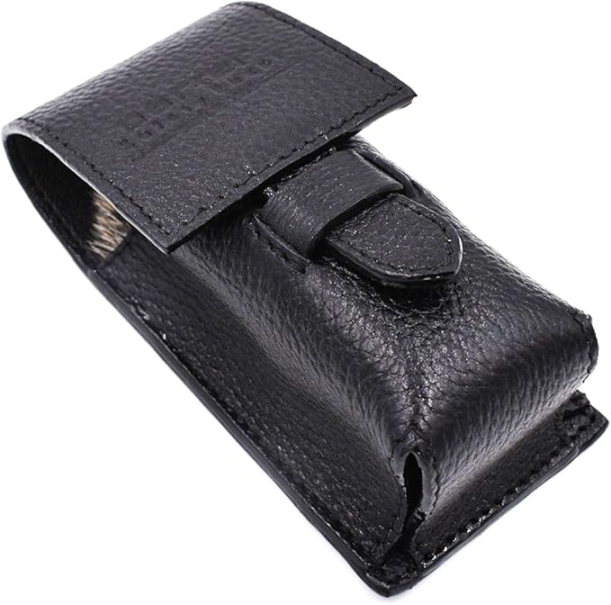 Parker Genuine Leather Shaving Brush Case – Handmade Black Travel Holder for Standard Badger, Boar & Synthetic Brushes