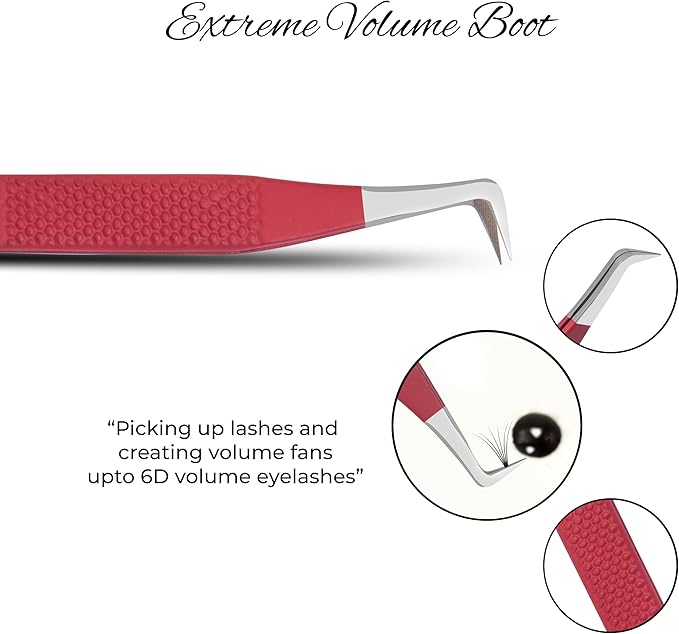 SIVOTE Lash Tweezers for Eyelash Extensions Fiber Tips, Set of 3, 45 Degree, Curved, Volume Boot, Dark Green Red Green