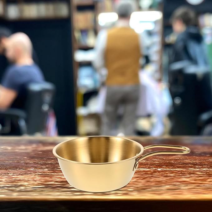 Men Shaving Soap Bowl with Gold Handle, Large Stainless Steel Shave Foam Mixing Mug for Wet Shaving and Beard Grooming