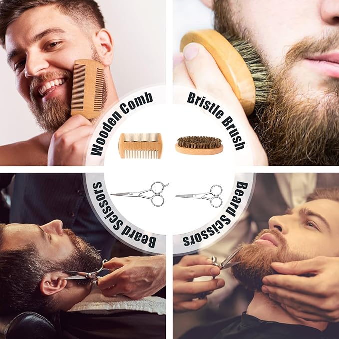 Lionmane Beard Care Gifts Kit for Men, Beard Mustache Grooming Kit-Beard Balm, Beard Wash, Beard Oil, Brush, Scissors, Birthday Anniversary Thanksgiving Gifts for Husband/Boyfriend/Dad/Him