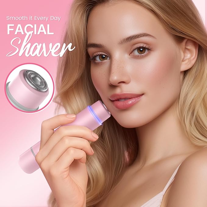 Bikini Trimmer for Women Dual Head Facial Hair Remover 2 in 1 Electric Razors for Women,Waterproof Public Hair Trimmer for Face,Underarm,Leg,USB-C Smart Light (Pink)