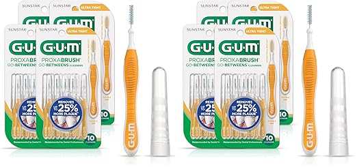 GUM Proxabrush Go-Betweens - Ultra Tight- Interdental Brushes - Soft Bristled Dental Picks for Plaque Removal Health - Safe for Braces & Dental Devices,10 Count (Pack of 8)