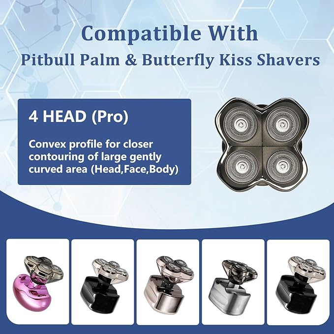 Pro 4Head Replacement Blade for S-Kull Pit-Bulls Gold PRO, Silver PRO, Platinum PRO, Butterfly Kiss PRO Head Shavers, German Stainless Blades, Floating 4 Heads for a Fast (1Pack)