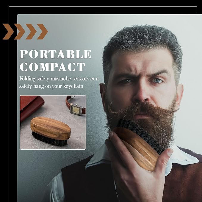 Hushee 6 Pcs Boar Bristle Beard Brush for Men's Mustache Care, 3.35 Inch Small Boar Hair Beard Brush with Black Walnut Wood for Travel, Mens Birthday Gifts for Husband, Son, Father, Grandpa
