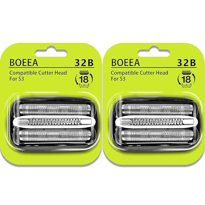 32B Shaver Head for Braun Series 3, Replacement Foil & Cutter Cassette Suitable for Braun Foil Shaver 3000s 3010s 3020s 3030s 3040s 3050cc 3070cc 3080s 3090cc 320 330 340 350cc [2 Pack]