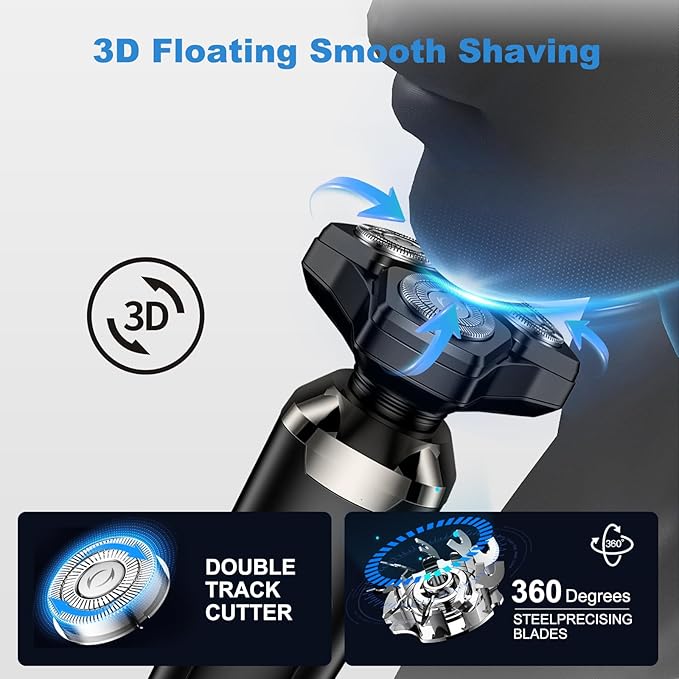 4-in-1 Electric Razor for Men, Magnetic Floating Heads, LED Display, IPX7 Waterproof, Travel Lock & Nose Trimmer - Complete Grooming Kit Gift Set