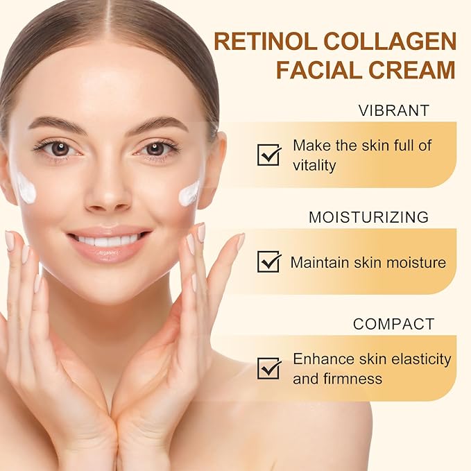 Retinol Collagen Cream, Lift and Firm Skin, Fade Fine Lines, Men's and Women's Day and Night Face Anti-Wrinkle Moisturizer Cream，Suitable for All Skin Types，2.46 OZ