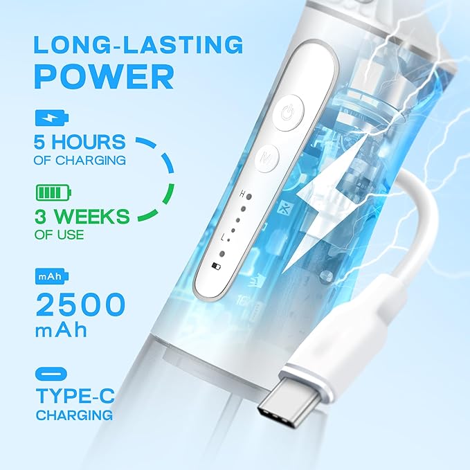 Water Dental Flosser Cordless, Portable Oral Irrigator with 5 Modes, 300ML Tank, Rechargeable, IPX7 Waterproof, Travel & Home Teeth Cleaner for Braces and Gums