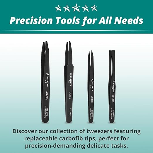 Excelta Precision Acetal Plastic Tweezers, Conductive, Straight Tip, Temperature Resistant to 212°F, Ideal for Delicate Components, Intermediate