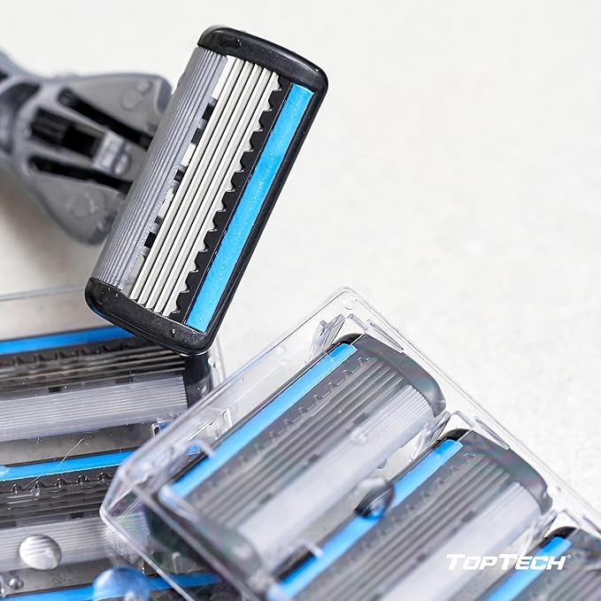 TopTech PRO 5 Razors for Men - Manual Shaving Razor & Replaceable Cartridges - 5-Blades Technology - 10 Count Pack (1 Handle + 9 Refills) - Soft Shave & Sharp Blades - Cost-effective Refill