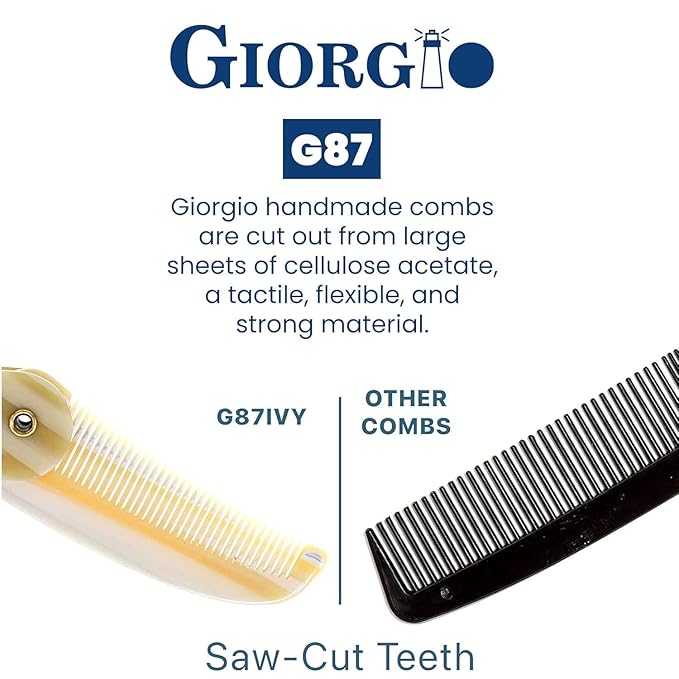 Giorgio G87 IVY 4.5 Inch Folding Mustache and Beard Comb, Small Pocket Comb for Men Everyday Grooming and Hair Care. Handmade, Saw-cut and Hand Polished Styling Men's Folding Combs. 2 Pack, Ivory