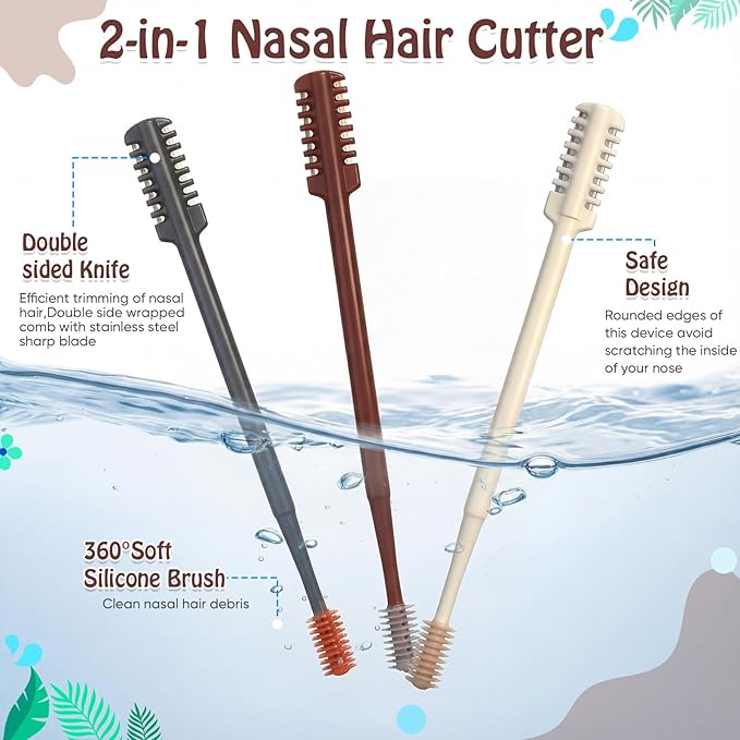 12 Pcs 2 in 1 Nasal Hair Cutter 2026 Upgrade Design Double Sided Nose Hair Trimmer for Men Women Portable 360° Rotating Manual Nose Nasal Knife Soft Cleaning Brush Box Package Multicolor