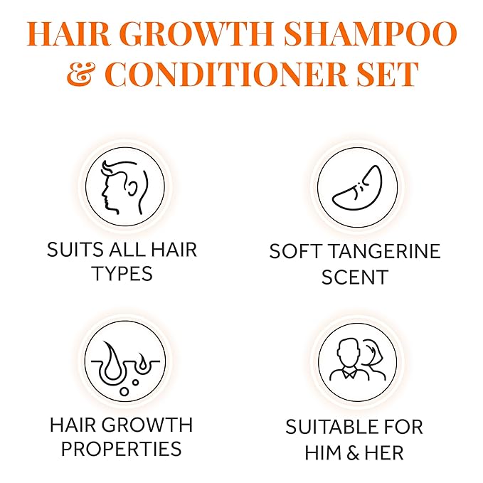 Biotin Hair Growth Shampoo and Conditioner Set for Men and Women - Thickening Treatment for Thinning Hair - Natural and Vegan DHT Blocker for Hair Loss - Caffeine, Saw Palmetto, Niacin, Argan Oil