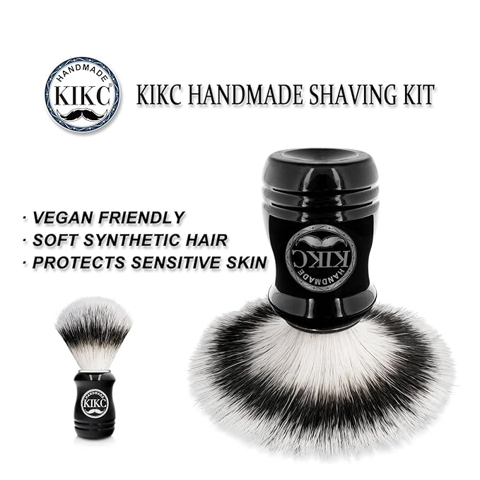 Hand Crafted Shaving Brush for Vegans, Synthetic Hair Bristle for Wet Shave, Comfortable ABS Handle Black Color, Best Gift for Bearded Man