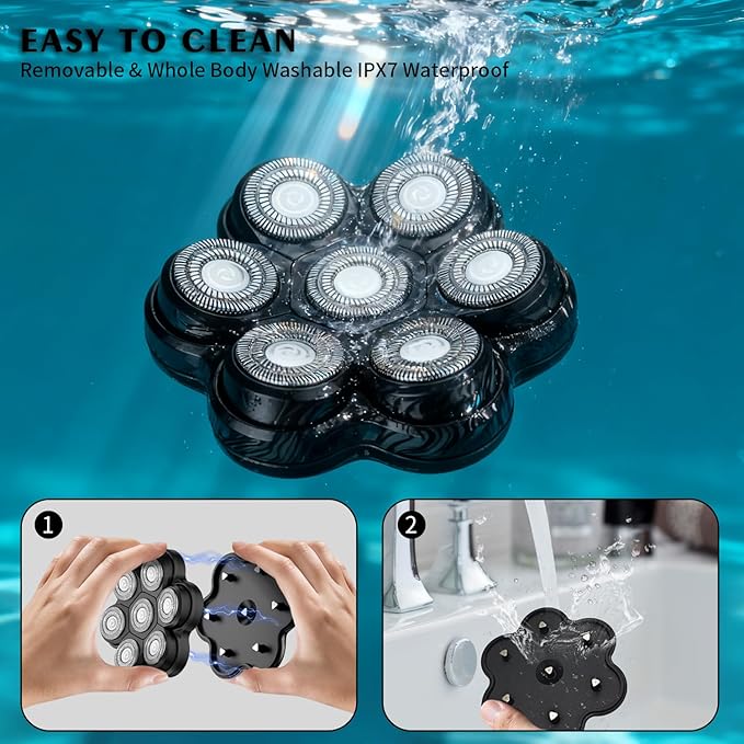 Universal Head Shaver Replacement Heads Magnetic 7 Blades Head Shavers Replacement Blades Compatible with Freebird Shaver & Other Brands (hmblack7)