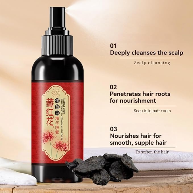 Saffron Hair Blackening Spray, Saffron Herbal Spray, Japanese Hair Essence Spray for Soft, Silky, Nourishes & Strengthens Hair, Improves Dryness & Frizz (3 Pcs)