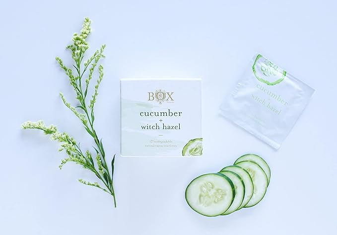 Cleansing Towelettes 12 Pack (Cucumber + Witch Hazel) For Face and Body - Wet Wipes