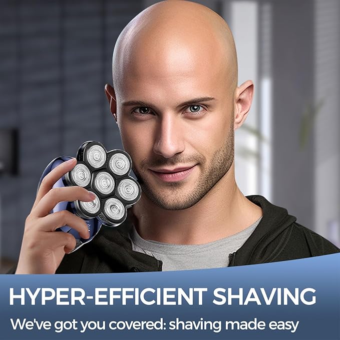 7 Blades Head Shaver Replacement Heads, Universal Fit for Electric Razors, Wet & Dry Use, 7D Floating Design, Stainless Steel Blade Heads, Ideal for Men's Face & Bald Head Shaving (1 Count)