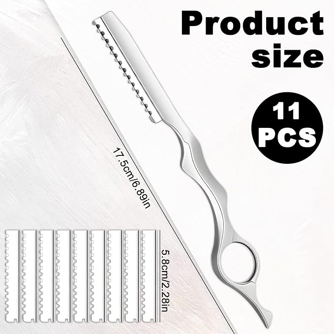 Stainless Steel Hair Thinning Styling Razors for Cutting Hair Professional Texturizing Cutting Razor Styling Texturizing Cuttings Razor Tool for Men Women Salon Home Use with 10 Pcs Blades
