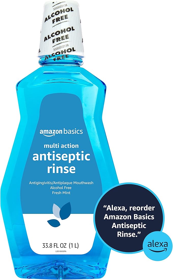 Amazon Basics Multi Action Antiseptic Rinse,Alcohol Free,Fresh Mint,1 Liter,33.8 Fluid Ounces (Previously Solimo),(Pack of 4)