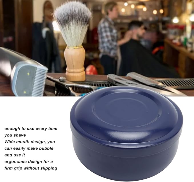 Brrnoo Men Shaving Soap Bowl with Lid, Shaving Bowl for Shaving Cream, Wet Shaving Kit Addition, Dark Blue Shaving Soap Cream Bar with Cover